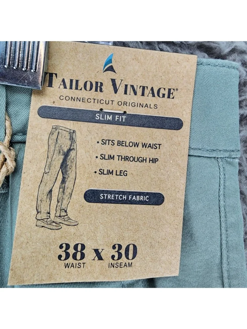 Tailor Vintage Pants Mens 38x30 Green Stretch Mid Rise Slim Fit *NWT*